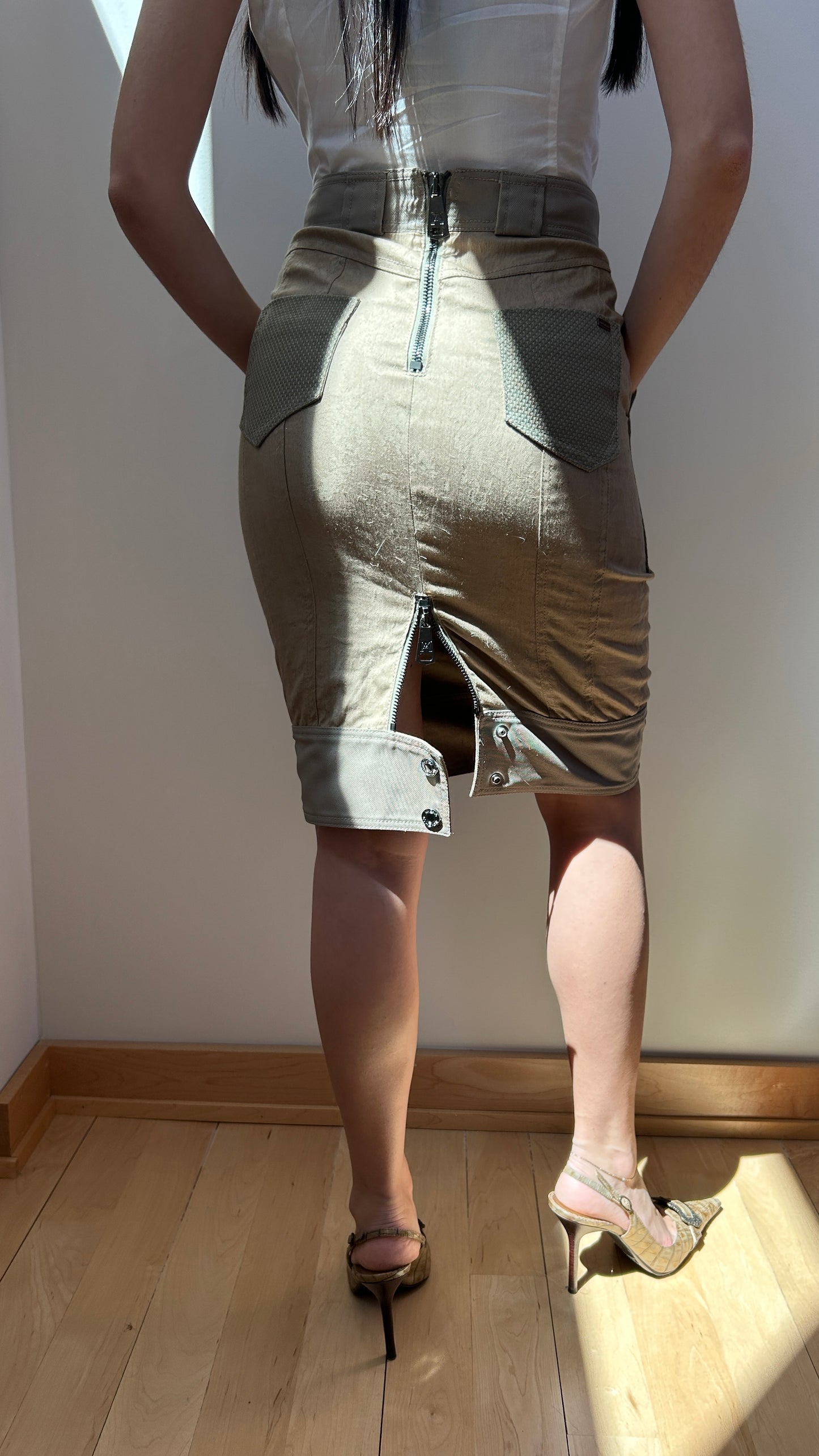 High Waist Utility Midi Skirt