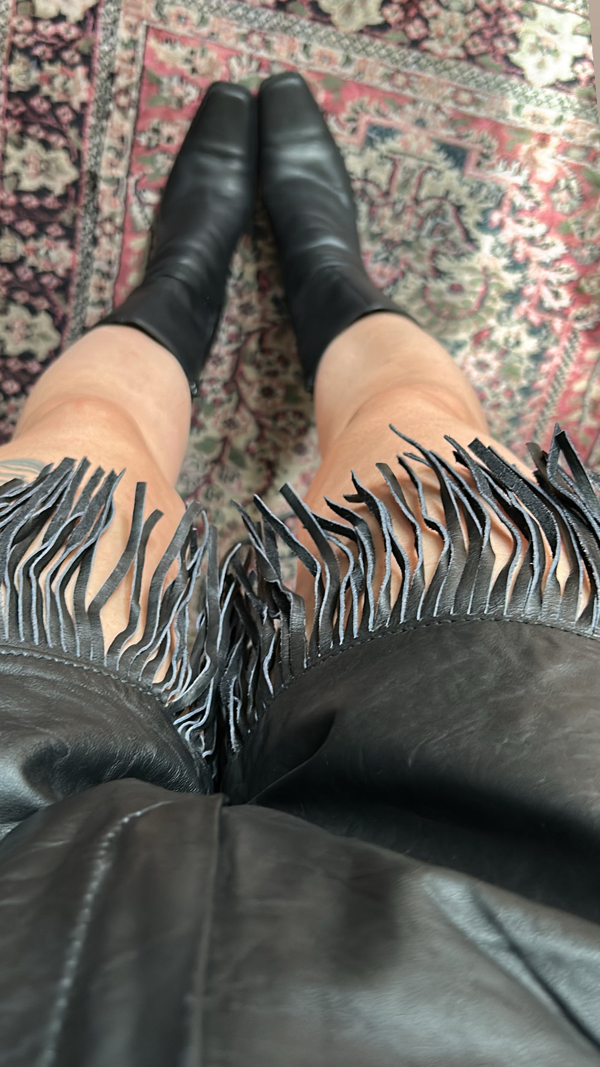 Black Leather Fringe Shorts