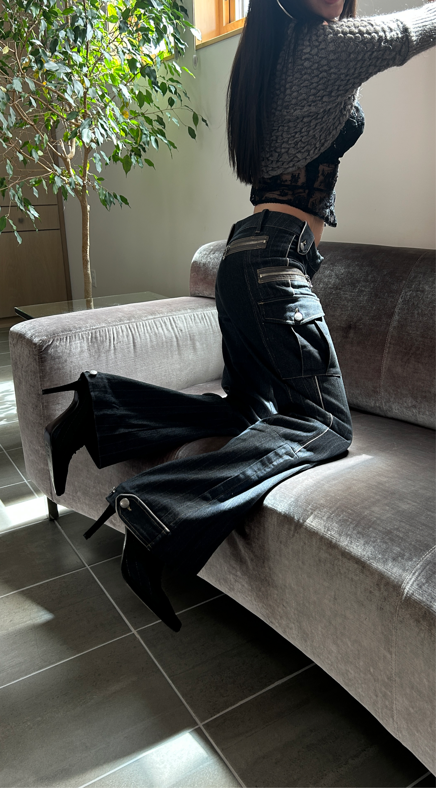 Low Rise Pinstriped Cargo Trousers