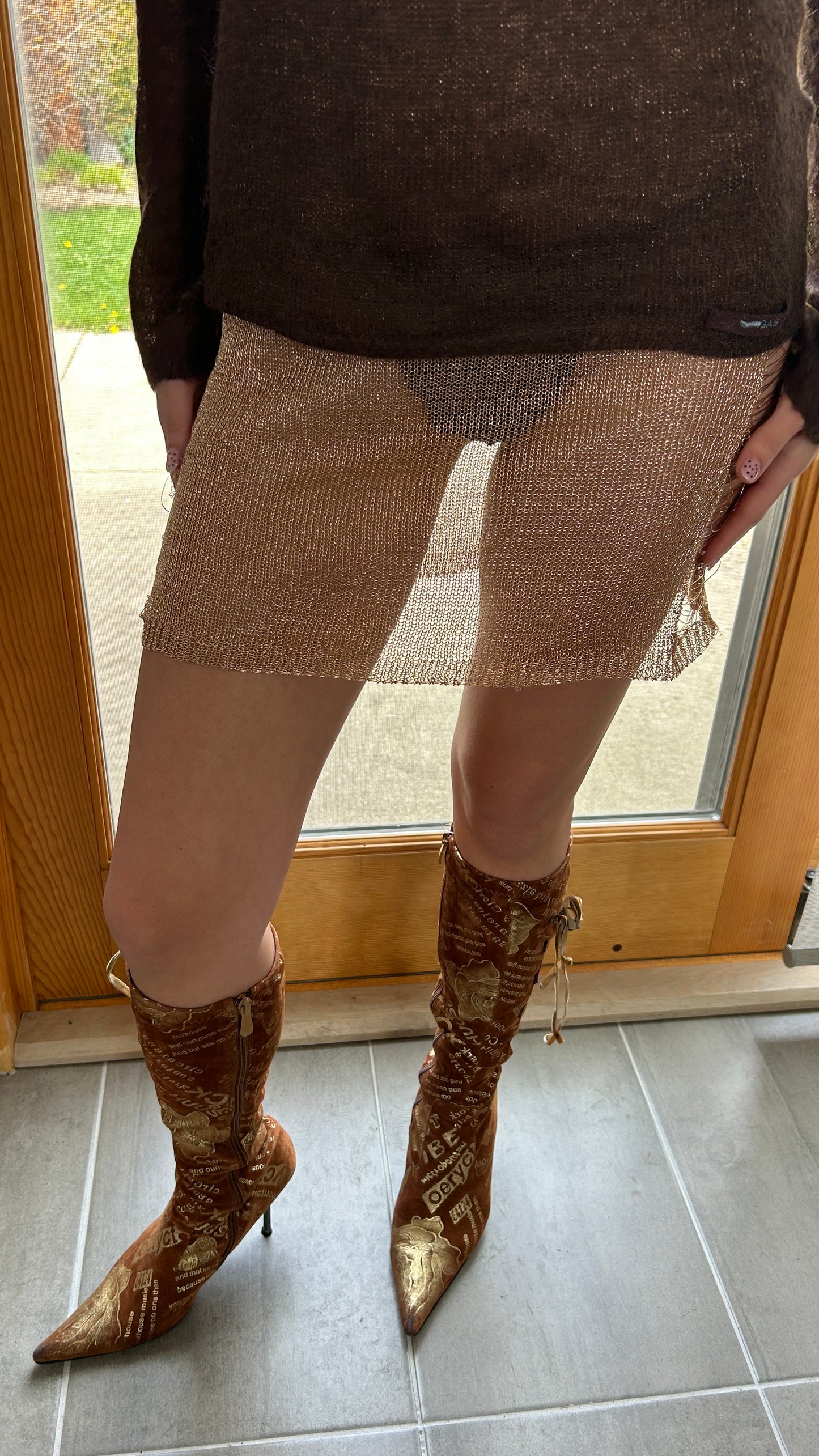 Copper Metallic Sheer Dress