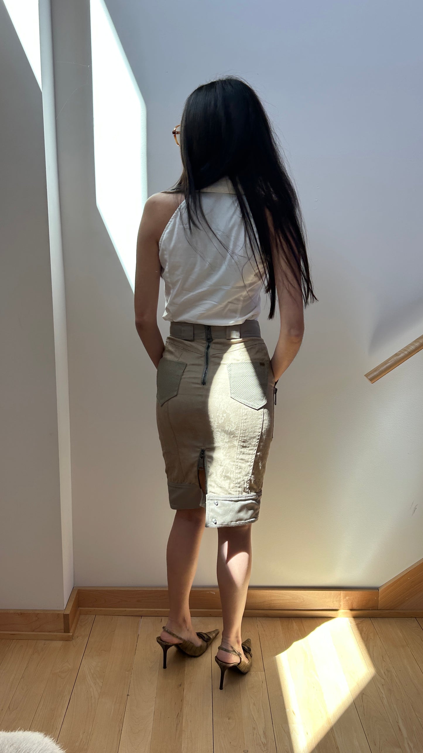 High Waist Utility Midi Skirt