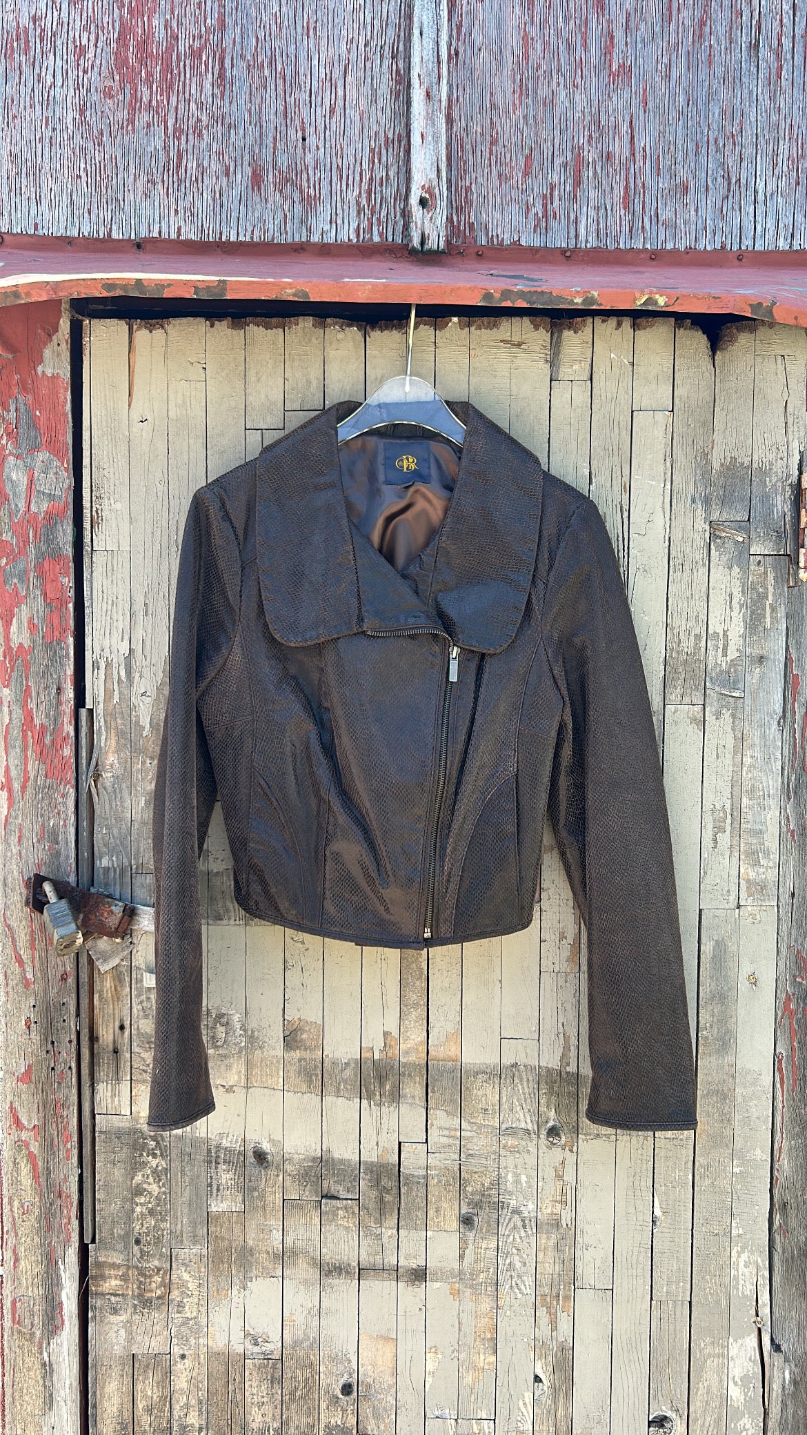 Brown Leather Crop Bomber