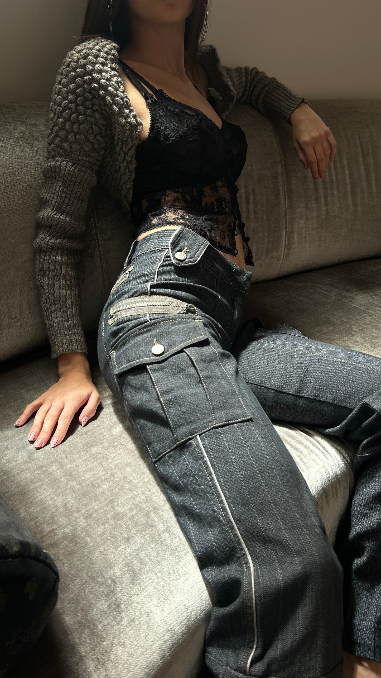 Low Rise Pinstriped Cargo Trousers