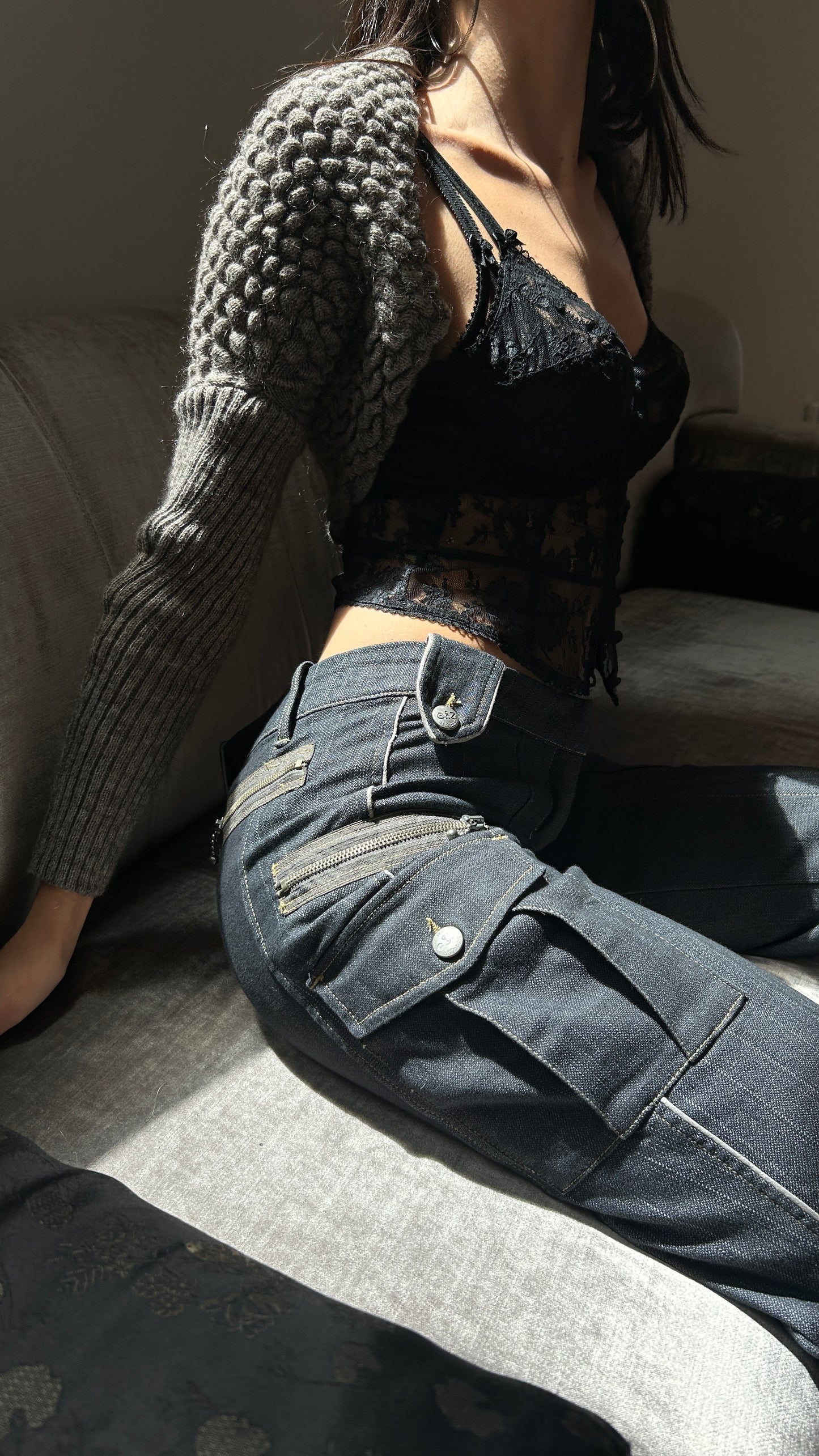 Low Rise Pinstriped Cargo Trousers