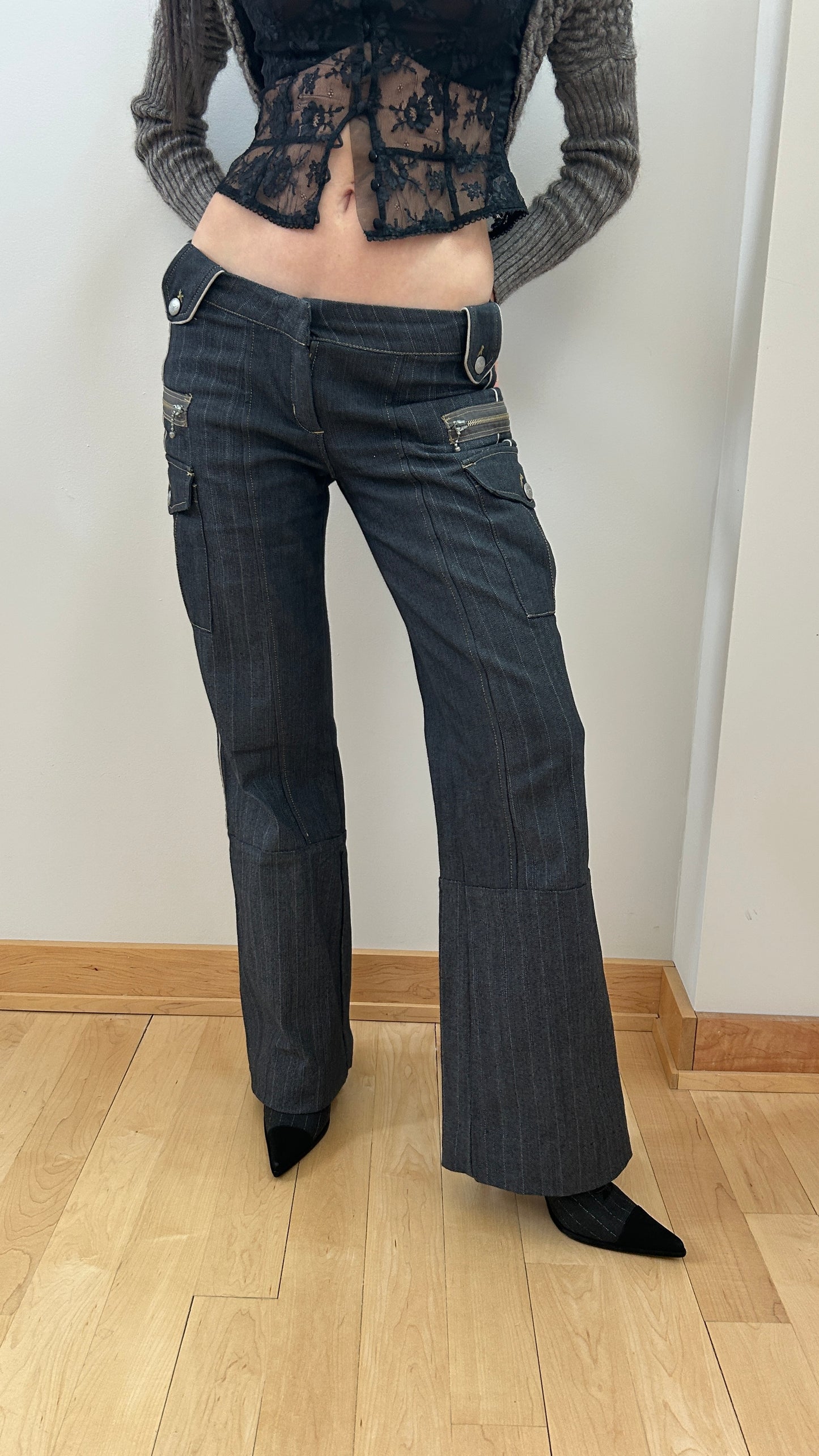 Low Rise Pinstriped Cargo Trousers