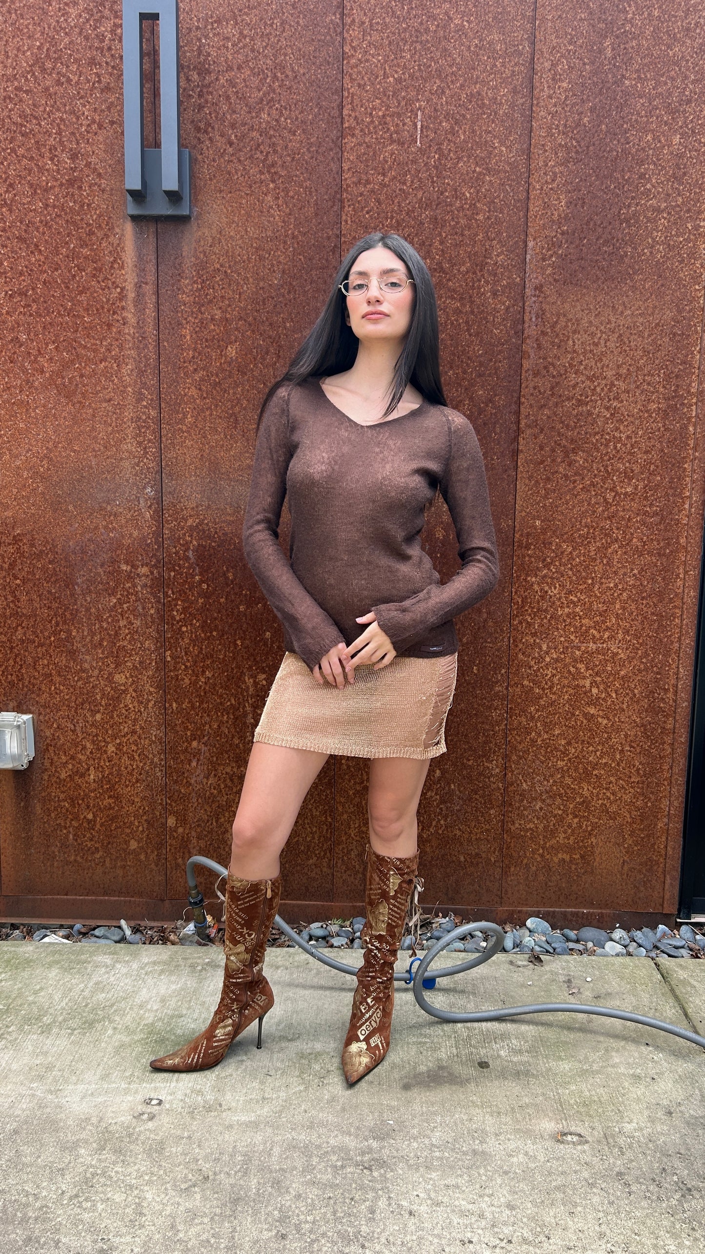 Brown Mohair Knit Sweater