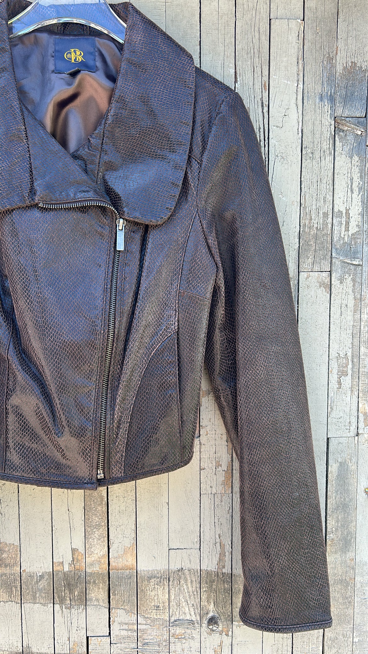 Brown Leather Crop Bomber