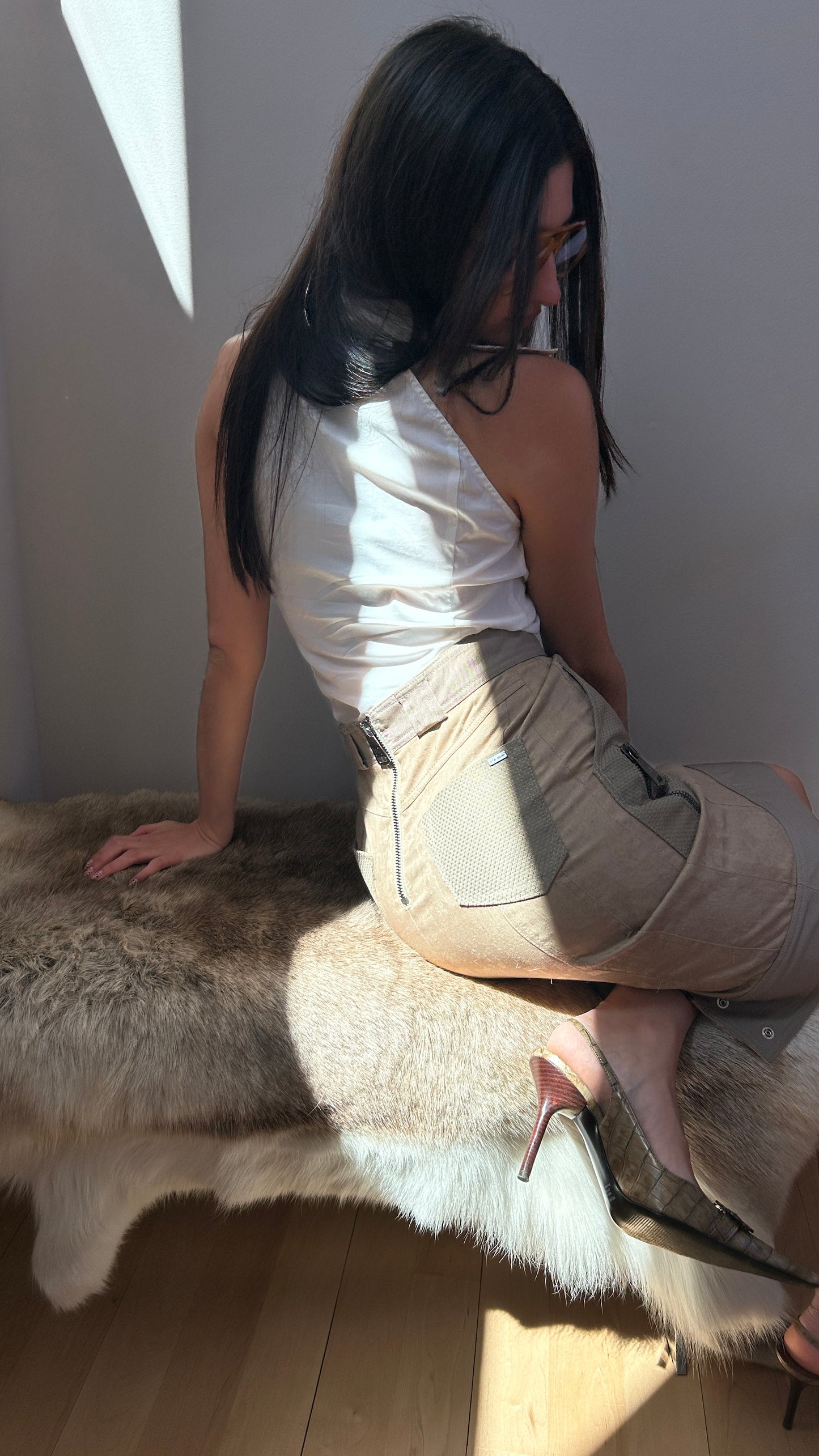 High Waist Utility Midi Skirt