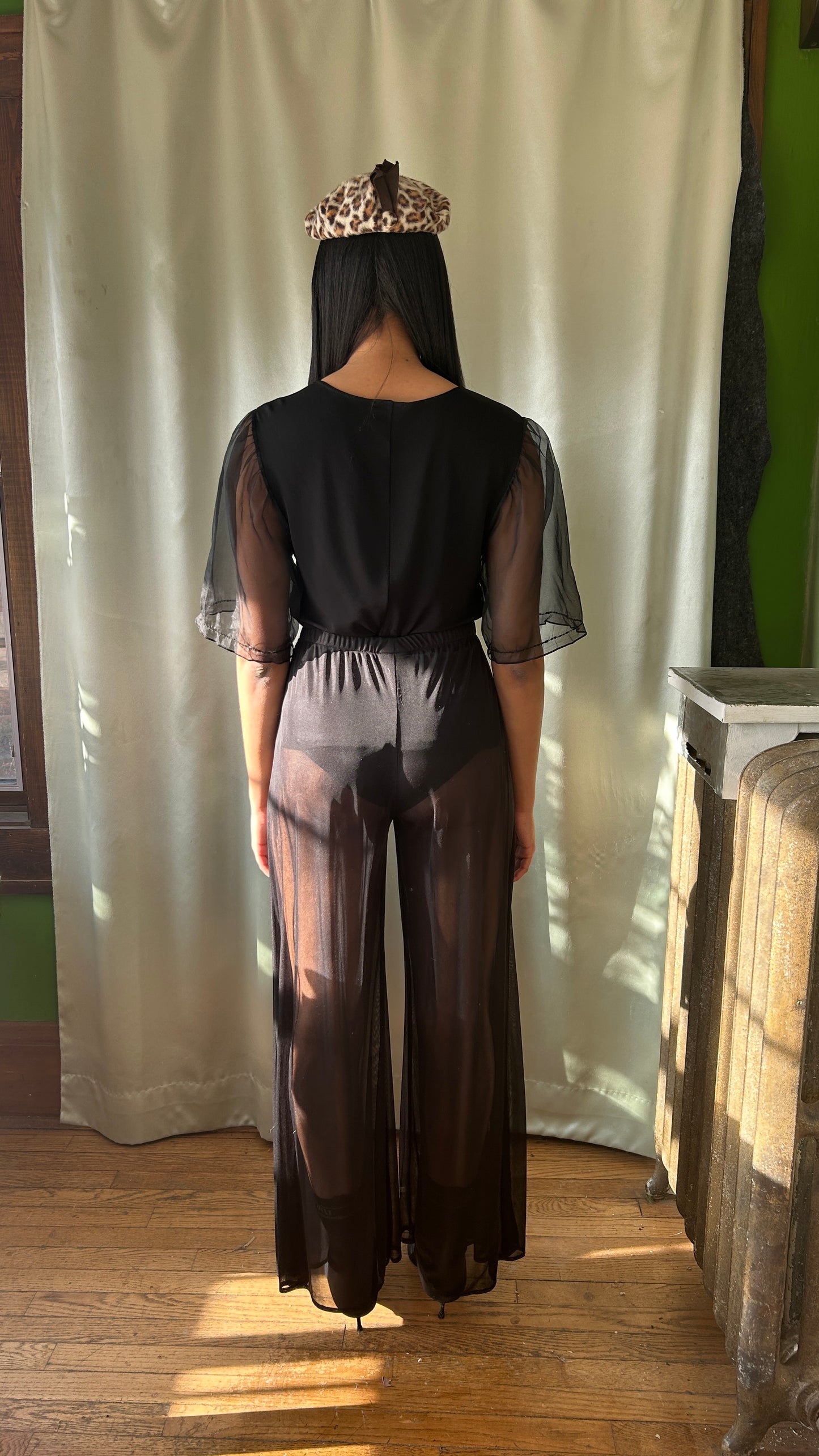 Black Mesh Wide Leg Pants