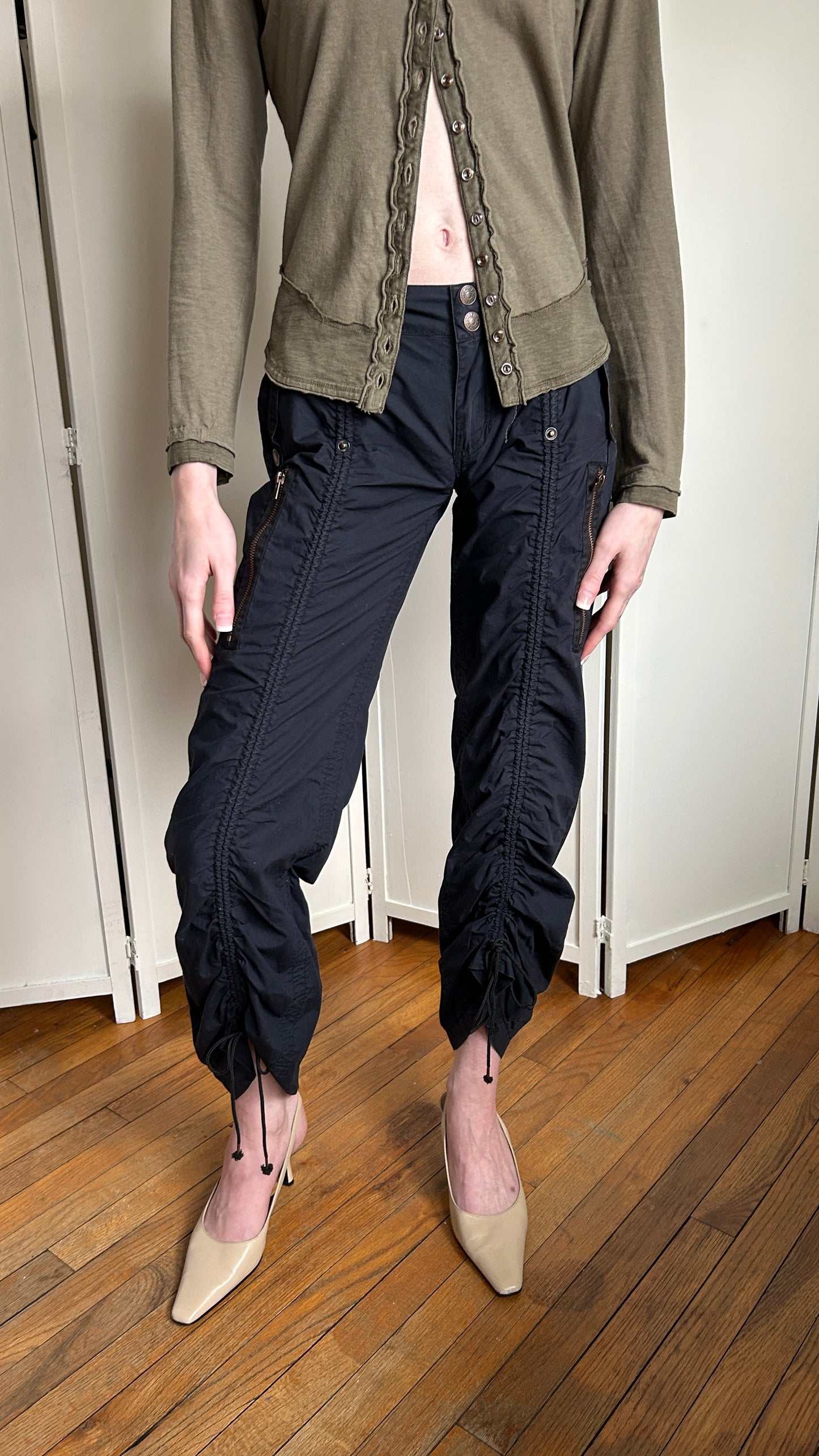 Navy Ruched Low Rise Cargo Pants