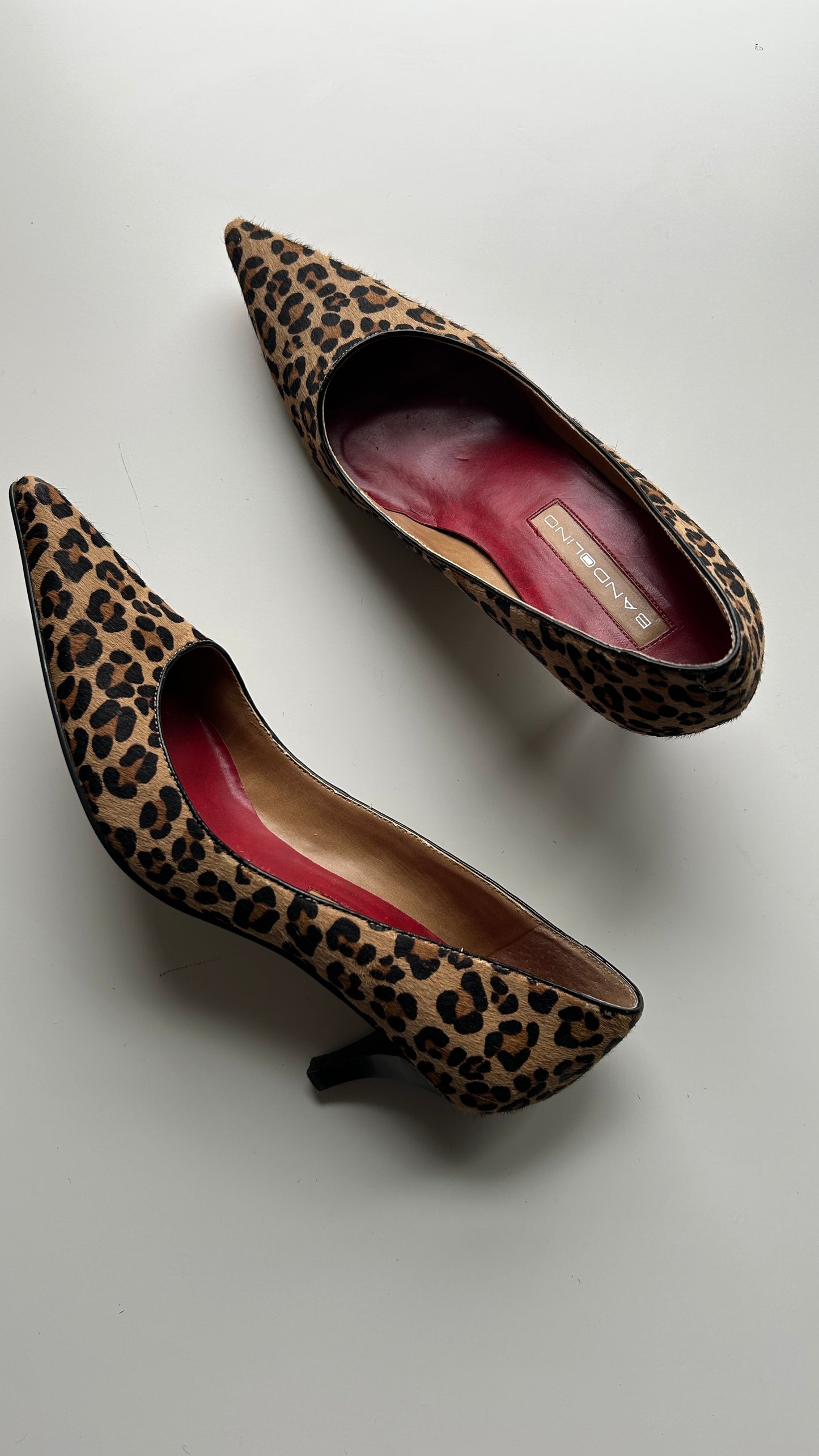 Calf Hair Leopard Print Pointed Toe Kitten Heels