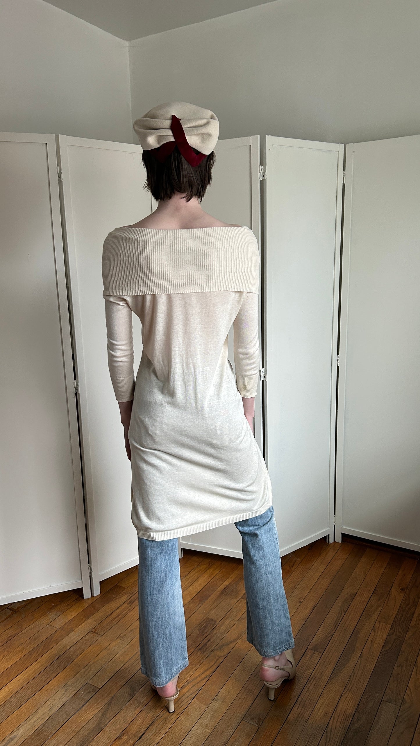 Off Shoulder White Silk Cardigan