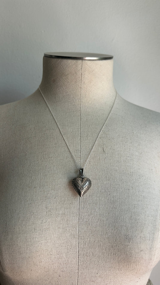 Hammered Puff Heart Necklace