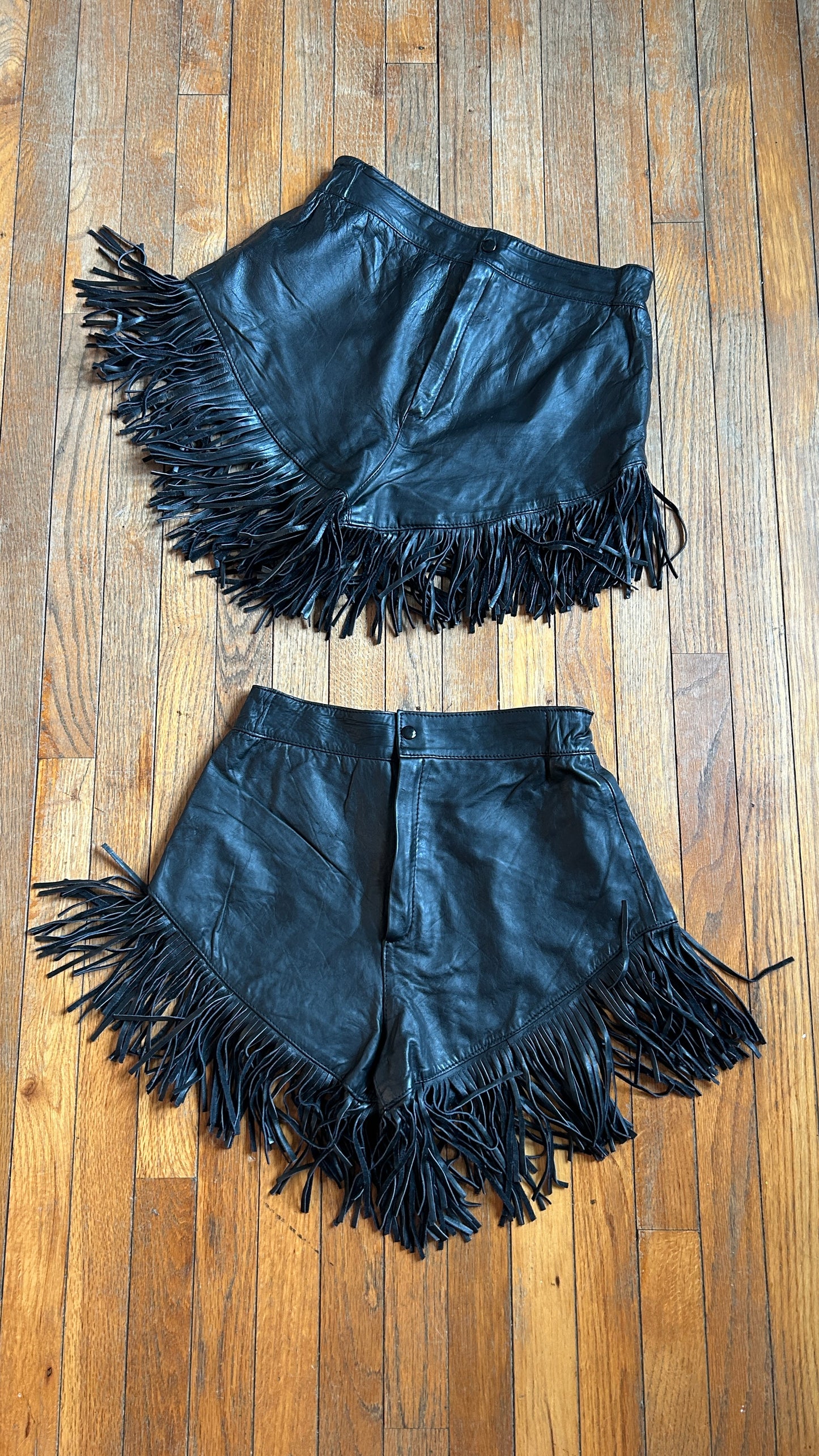 Black Leather Fringe Shorts