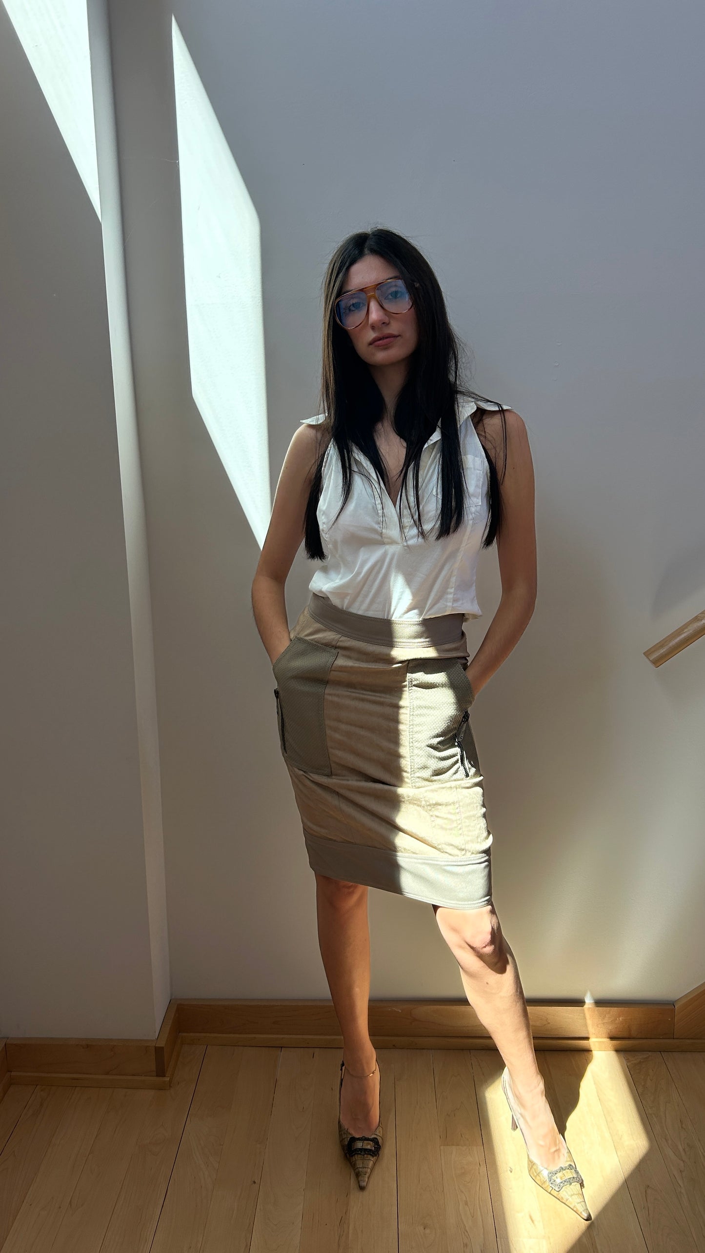 High Waist Utility Midi Skirt