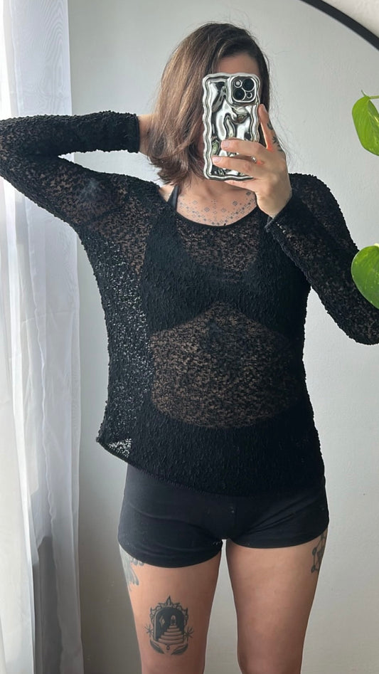 Sheer Textured Knit Sweater