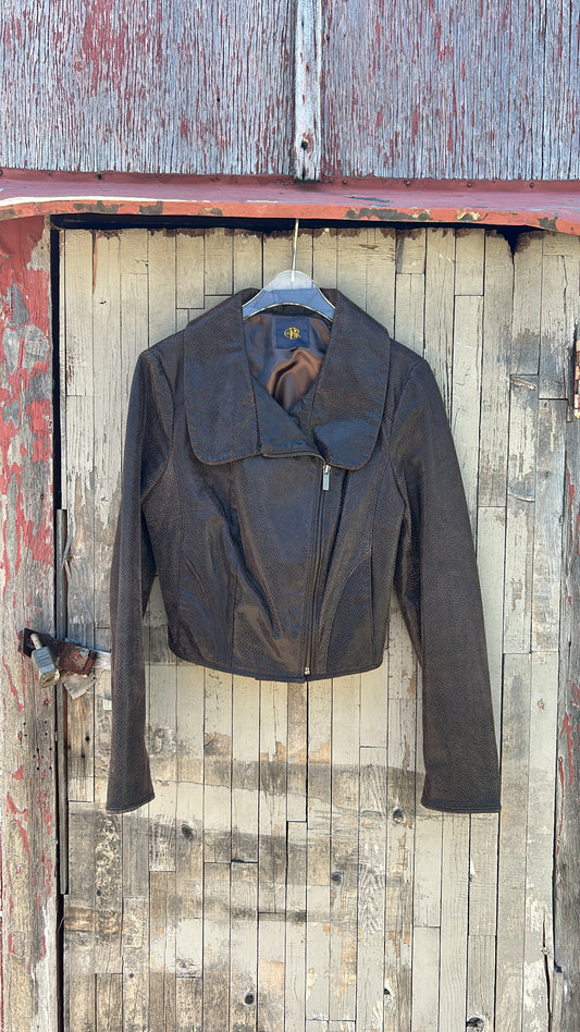 Brown Leather Crop Bomber