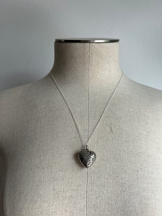Filagree Puff Heart Necklace