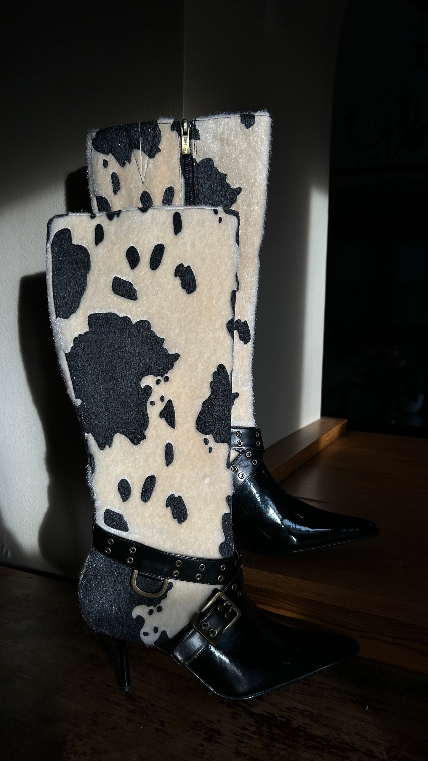 Cow Print Knee High Boots