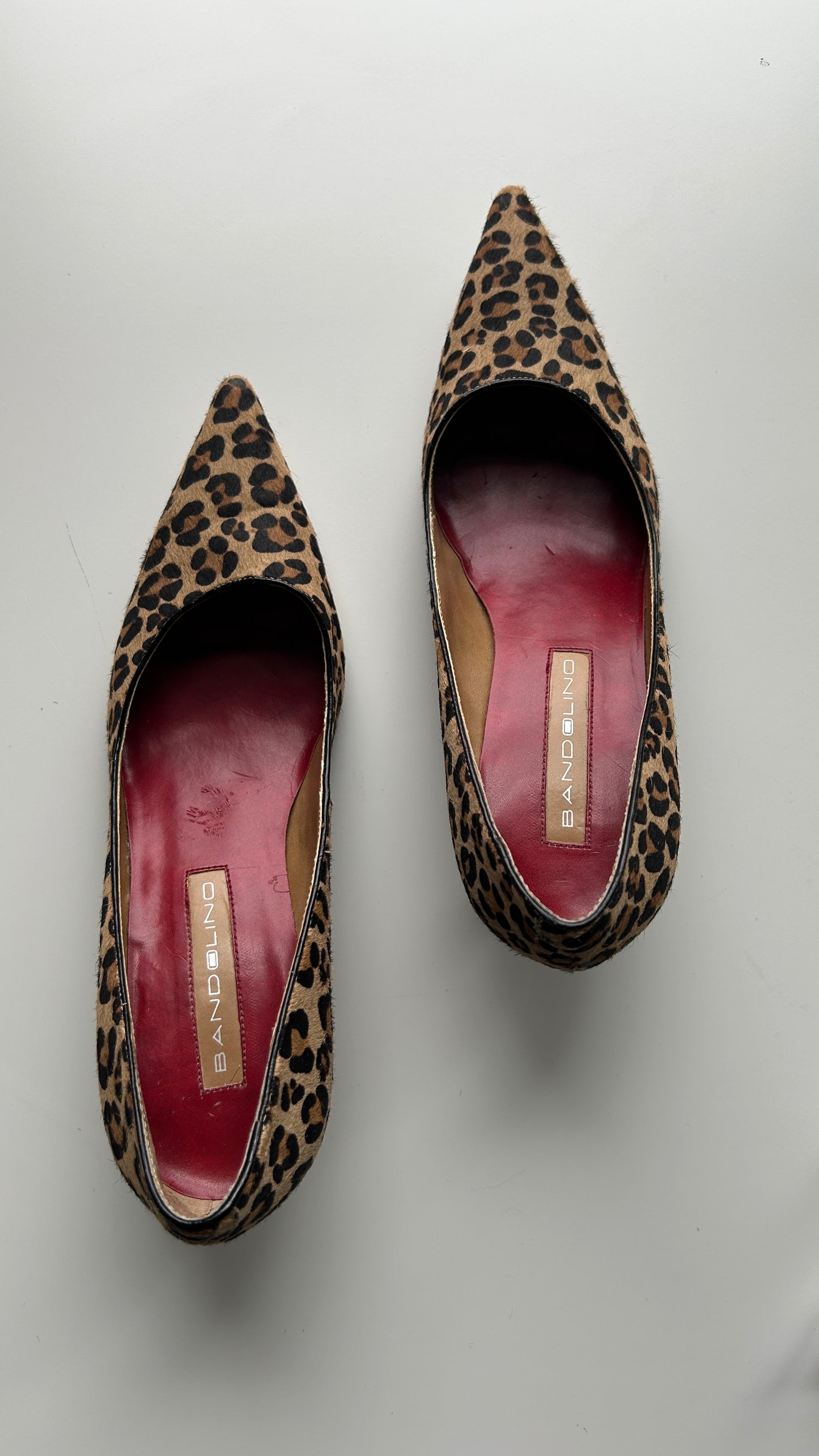 Calf Hair Leopard Print Pointed Toe Kitten Heels