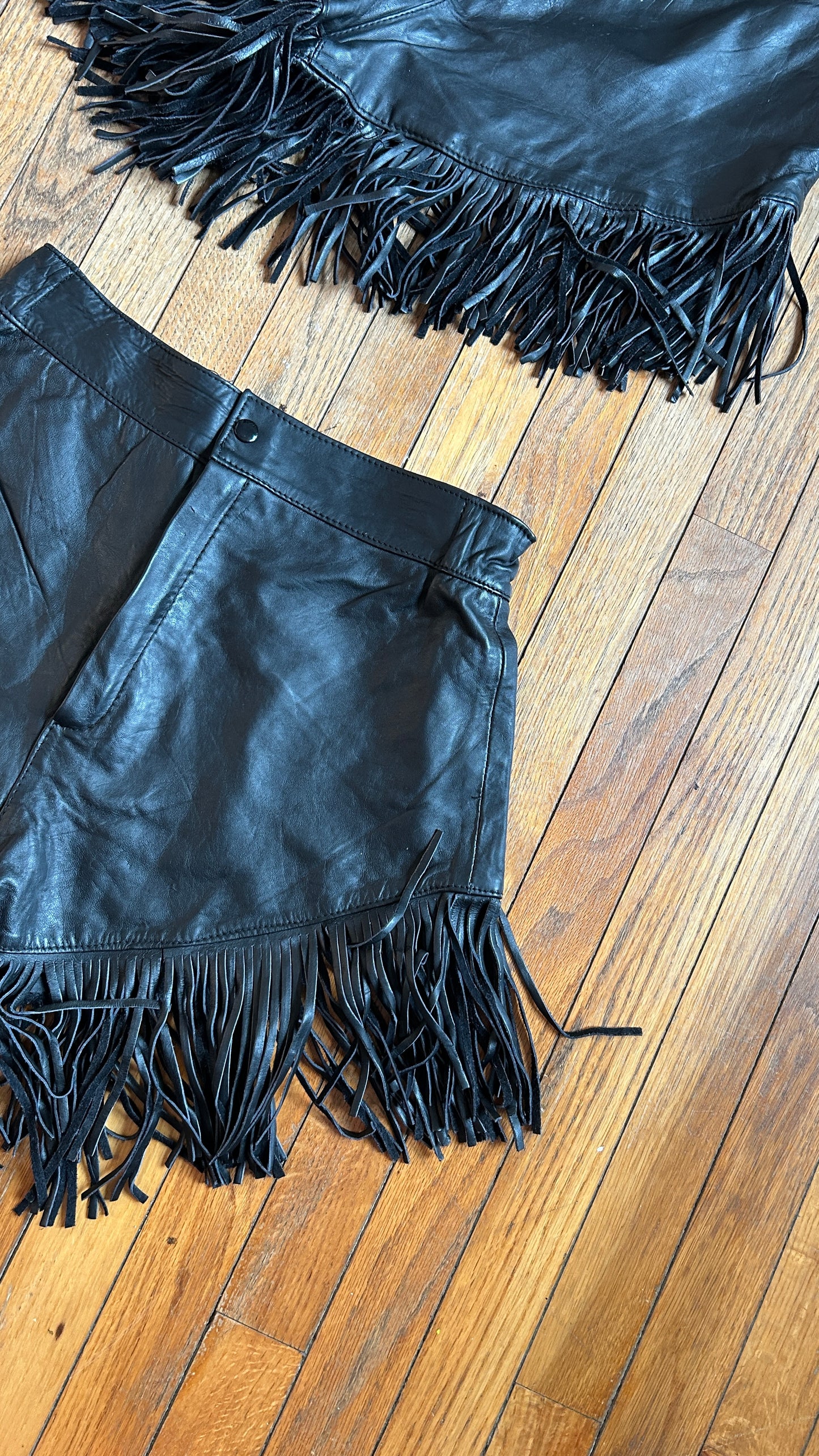 Black Leather Fringe Shorts