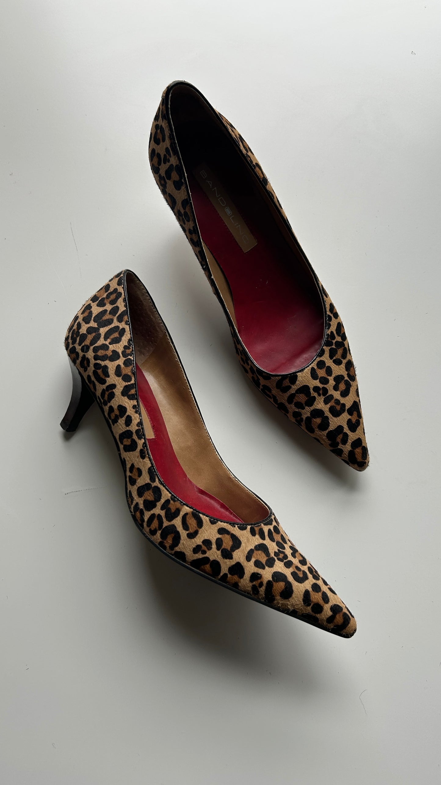 Calf Hair Leopard Print Pointed Toe Kitten Heels