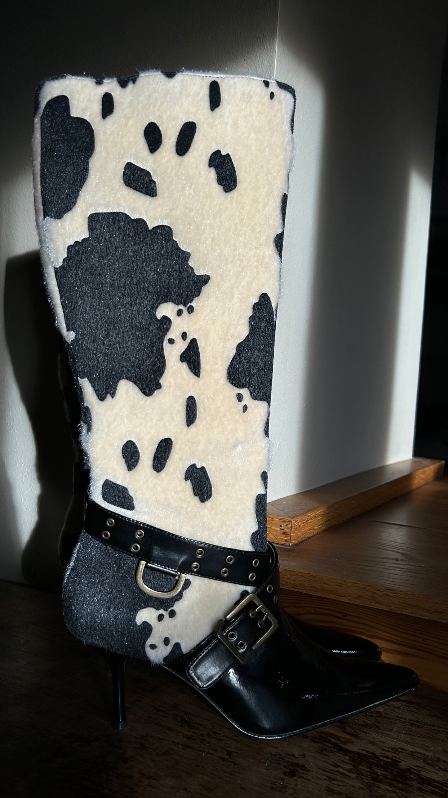 Cow Print Knee High Boots